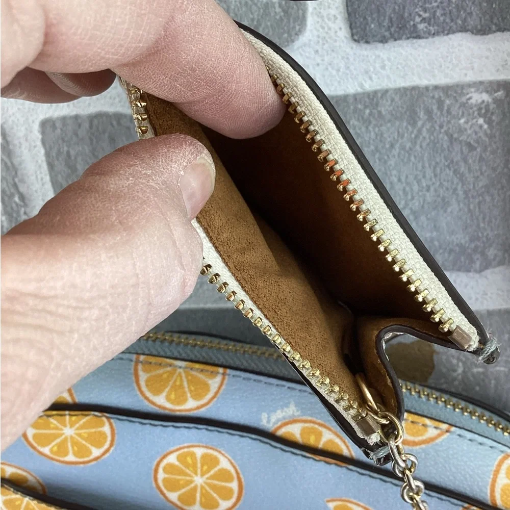 COACH Mini Camera Bag With Orange Print and matching card wallet - Picture 7 of 9